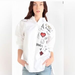 Karl Lagerfeld Paris Iconic Motif Button Down - Limited E…